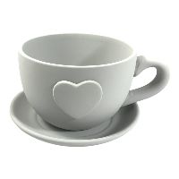 Tasse / Pflanztasse mit Herz weiss 35412  Keramik ØTasse15xH10cm / ØTeller17,5cm