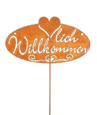 Gartenstecker Willkommen rostig mit Herz 80697 B22xH12cm  Gesamtlänge=70cm