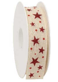 Band Abendhimmel 100% Nature rot-natur 363a 02 26 B25mm L20m Baumwollband