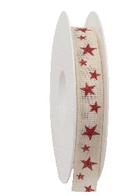 Band Funkelsternchen Creme-Rot 454a 21 26 B15mm L20m Baumwollband