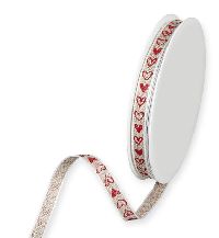 Band Herzen Leinenband rot-natur 1324 Breite:10mm Länge:15Meter